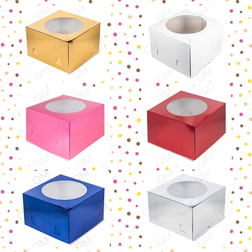 Коробка д/торта 300*300*190 мм с окошком, крышка-дно, золотая, 10 шт