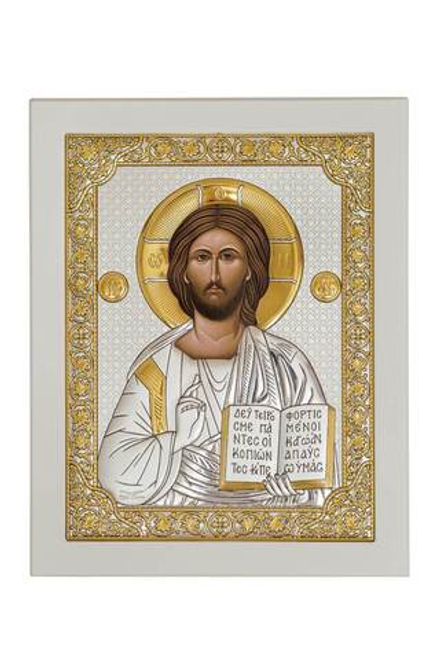 Спаситель, икона прямоугольная с рамкой, белое дерево 185х235
