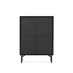 Высокий буфет Lenon, черный 4 дверцы из массива и шпона дуба