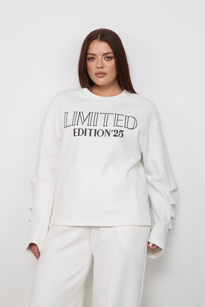 Свитшот из трикотажа с надписью "Limited edition", молочный