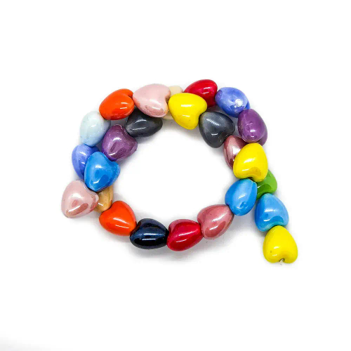 Керамические бусины Сердце, 10/13/15 мм, на нитке 32 см