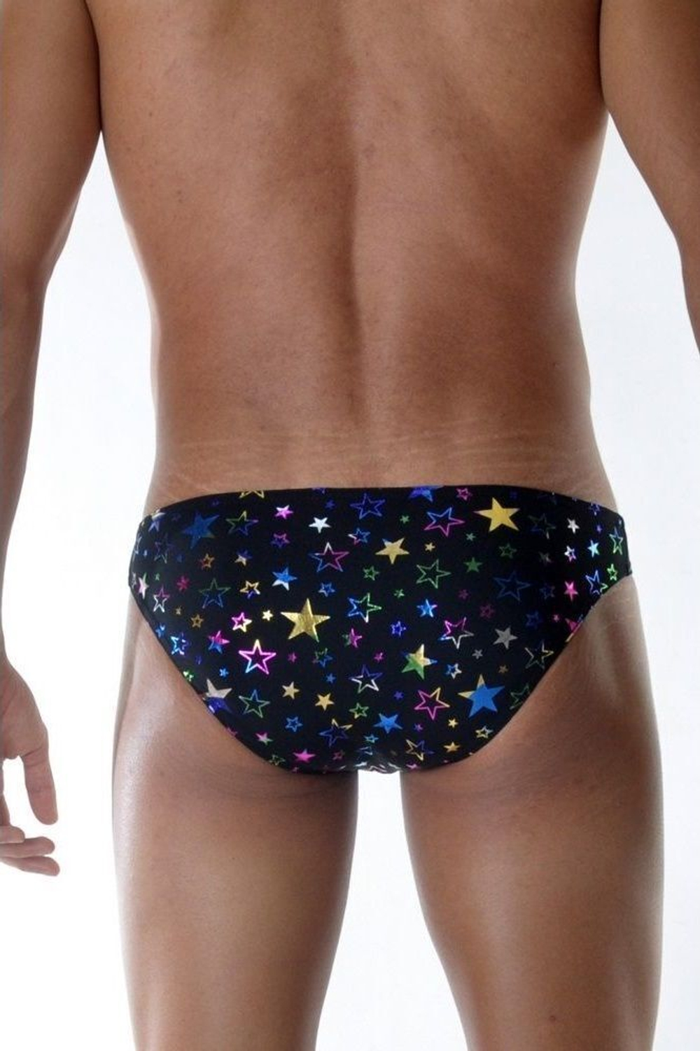 Сексуальные мужские трусы-слипы с разноцветными звездами (Размер: XL) (Цвет: черный)