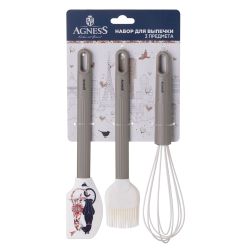 НАБОР: ВЕНЧИК, ЛОПАТКА, КИСТОЧКА AGNESS, 3 ПРЕДМЕТА, СЕРИЯ "ПАРИЖСКИЕ КОТЫ"