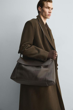 ZARA КОЖАНАЯ СУМКА С ПЛЕЧЕВЫМ РЕМНЕМ XL, LIMITED EDITION, КОРИЧНЕВЫЙ