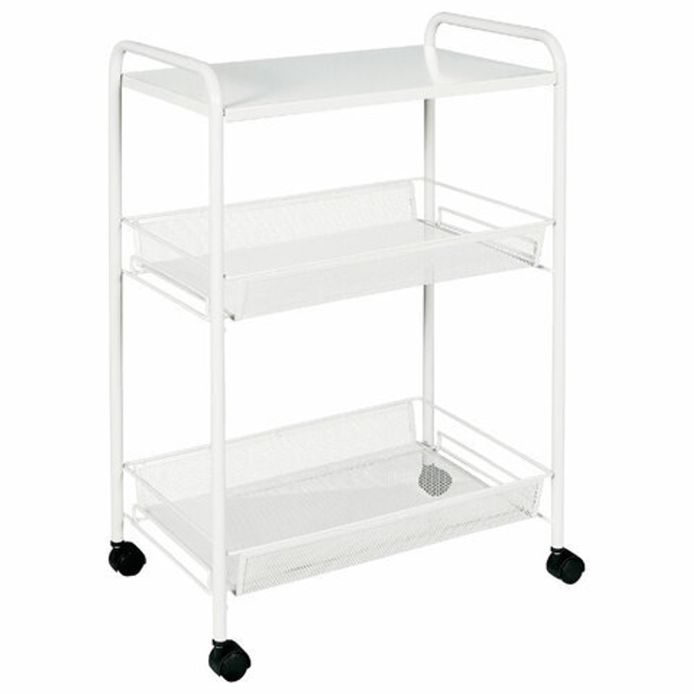 Этажерка офисно-бытовая "Ладья-33КС", 650х450х300 мм, 2 яруса + столик, металл, белая, Э 356 Б