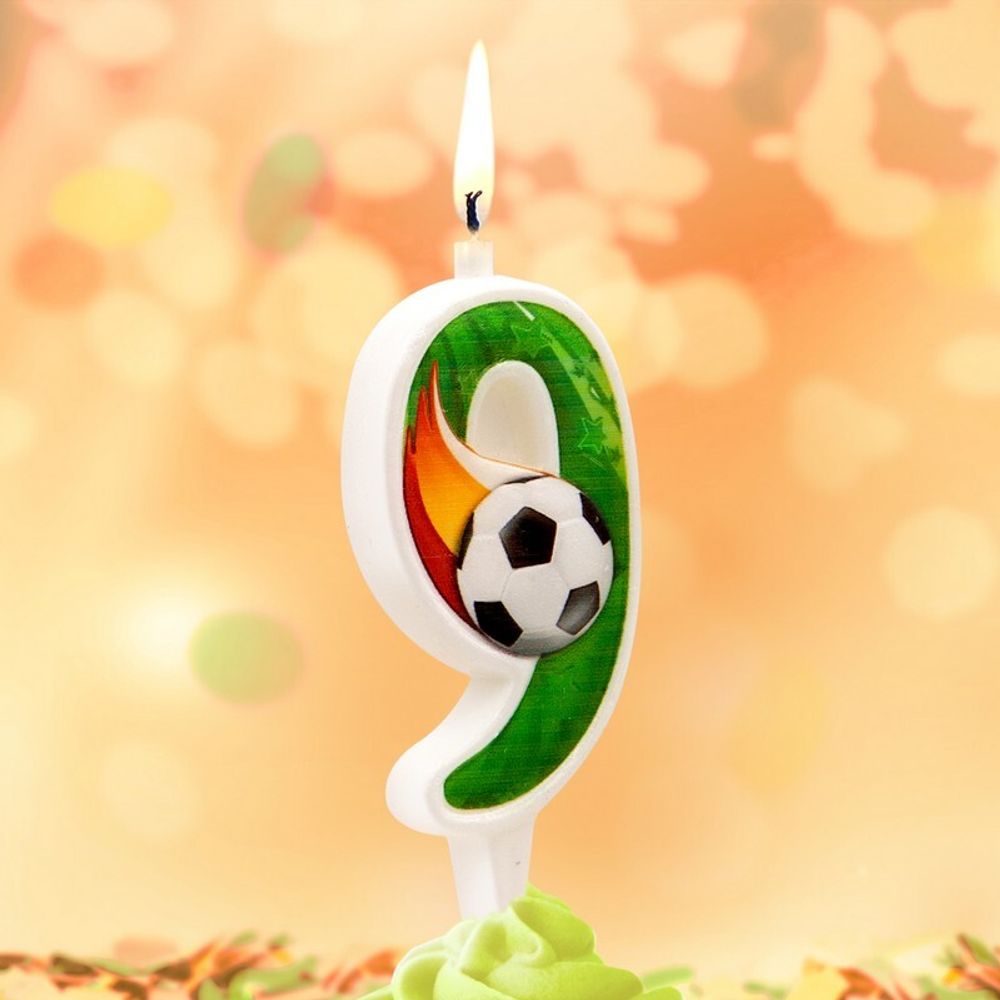 Свеча Цифра, 9 Футбольный мяч, 10 см, 1 шт.