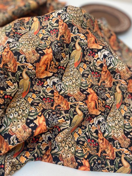 ЛИСЫ, ЗАЙЦЫ, ПАВЛИНЫ В СТИЛЕ У. МОРРИСА , 100% хлопок Handmade Fabrics 5