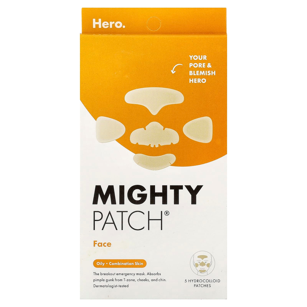 Hero Cosmetics, Mighty Patch®, патчи для лица, жирной и комбинированной кожи, 5 гидроколлоидных патчей