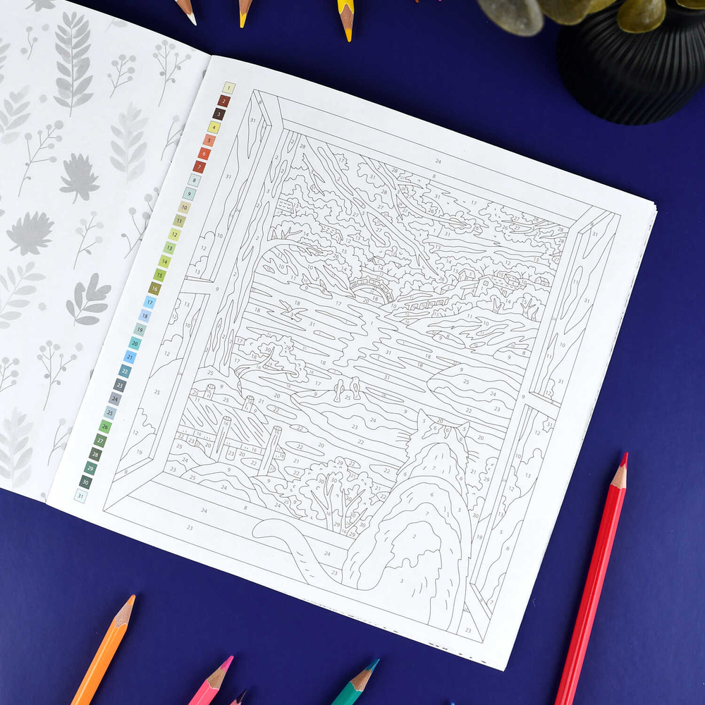 Раскраска. Серия "Картины по номерам 3-в-1" арт. 72307 ПЕЙЗАЖИ /215x215 мм, 16 л., блок - офсет 120 г/м², полноцветная печать/печать в одну краску, обл - мелованный картон 200 г/м², мягкий переплёт (2 скобы),