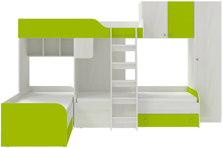 Кровать-чердак КарИВи Трио 2 Белое Дерево Лайм