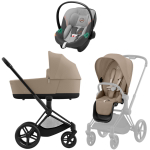 Коляска 3 в 1 Cybex Priam IV Matt Black complete и автокресло Aton S2 i-Size Lava Grey Cozy Beige