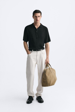 ZARA ПОЛО С ПУГОВИЦАМИ, ЧЕРНЫЙ