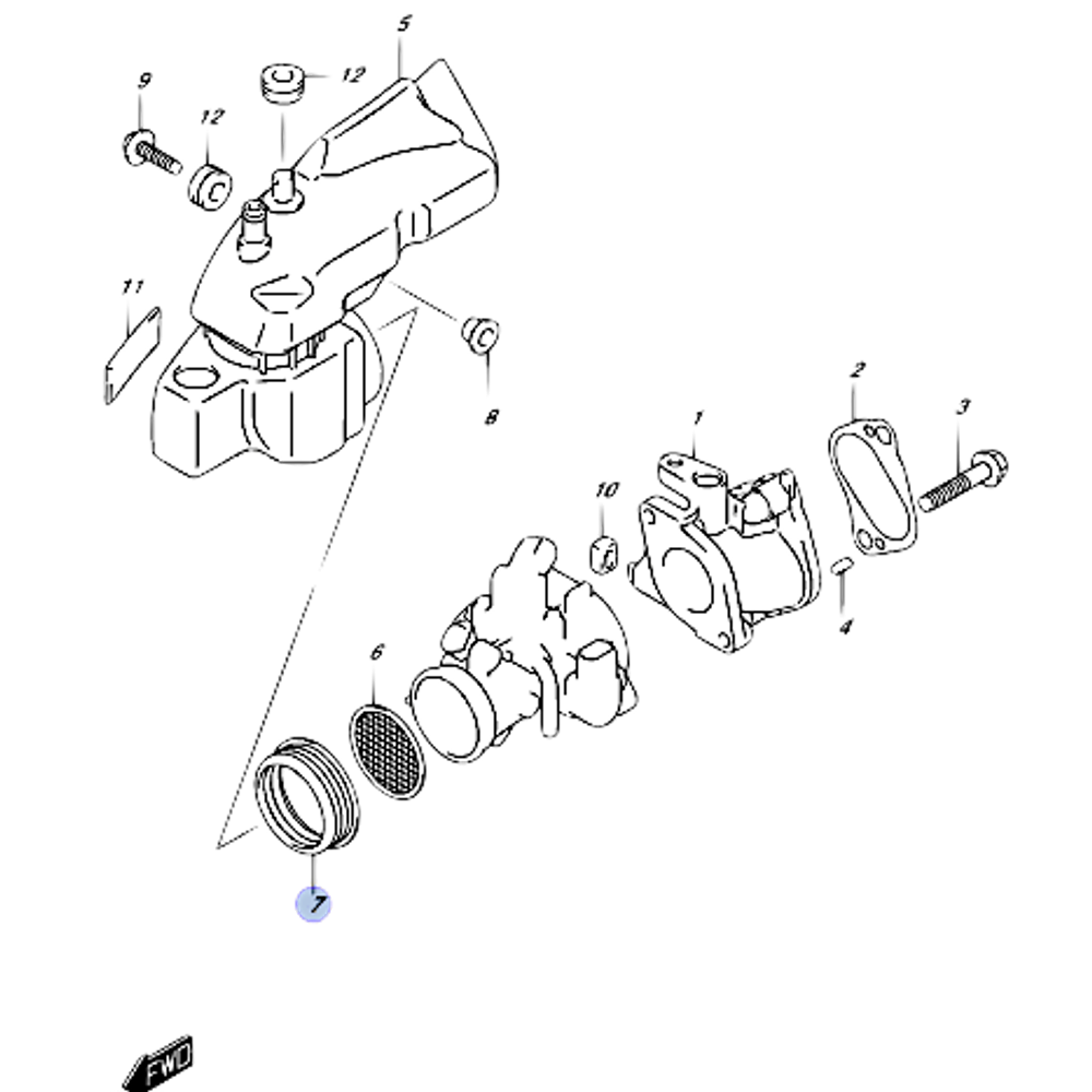 Suzuki 13832-89L00-0000 Сальник глушителя DF15A DF20A DF9.9B Чёрная Оригинал