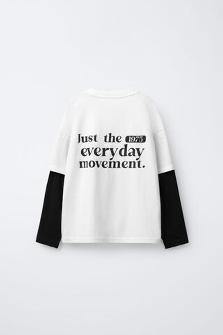 ZARA ЛОНГСЛИВ С НАДПИСЬЮ И ДВОЙНЫМИ РУКАВАМИ, БЕЛЫЙ