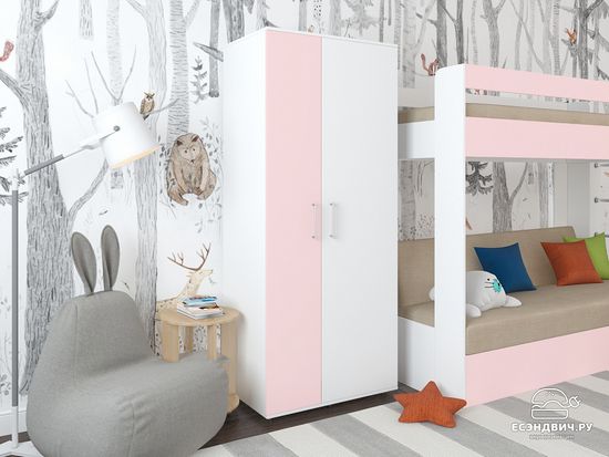 Шкаф МИЯКО /800*1900*521/ правый белый / розовый кварц