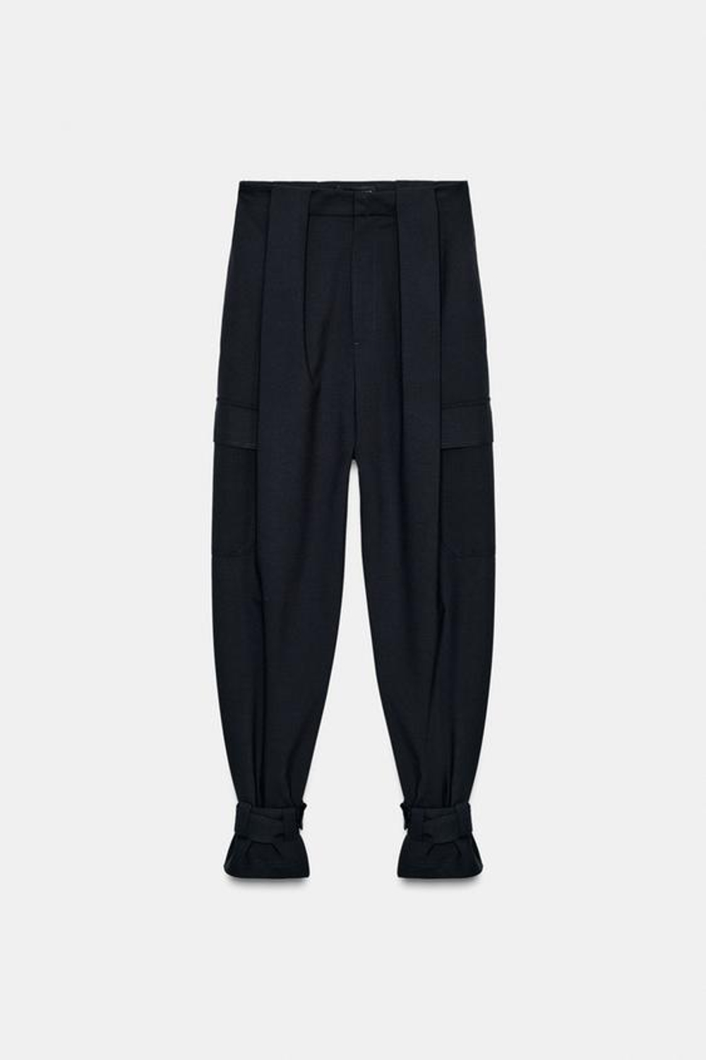 ZARA БРЮКИ КАРГО С ЗАЩИПАМИ — ZW COLLECTION LIMITED EDITION, МОРСКОЙ ТЕМНО-СИНИЙ