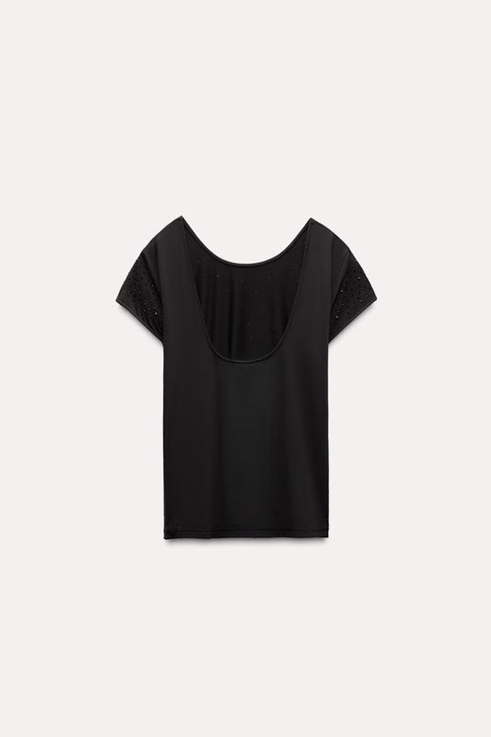 ZARA ТОП ИЗ СМЕСОВОГО ПОЛИАМИДА СО СТРАЗАМИ, ЧЕРНЫЙ