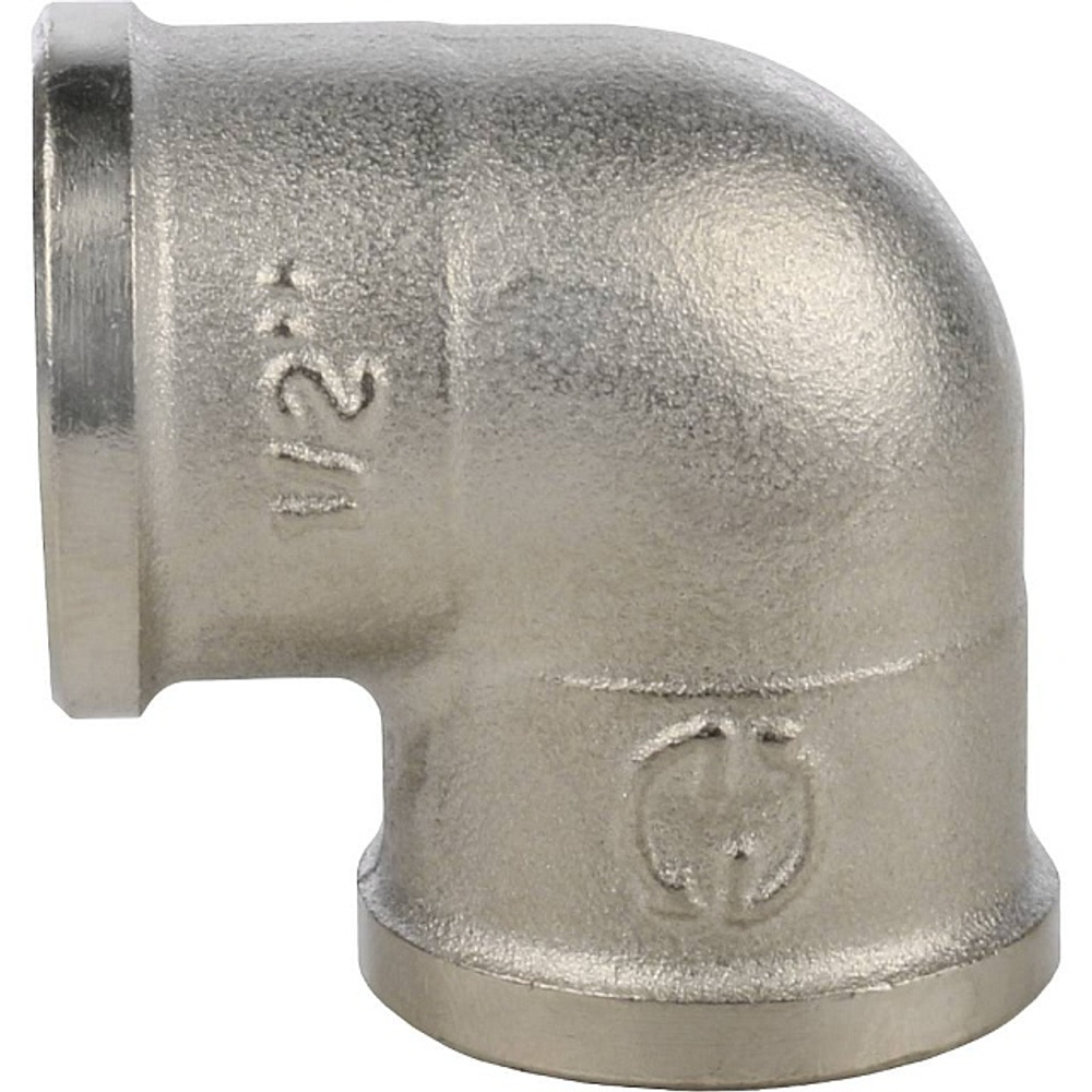 Отвод 90° с внутренней резьбой STOUT SFT 0014 - 1/2" (для стальных труб, латунь никелированная)