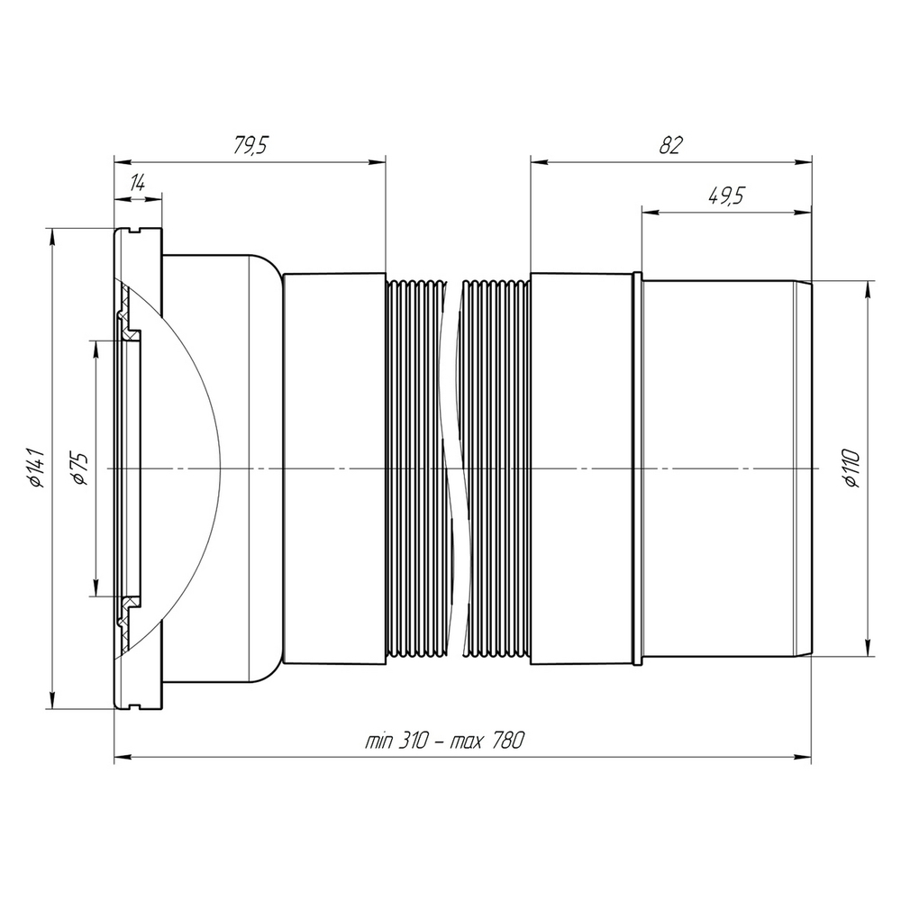 Слив д/унитаза 310/840   Ani гибкий K721R АНИ пласт