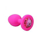 Анальная пробка из розового силикона с розовым кристаллом (размер S)