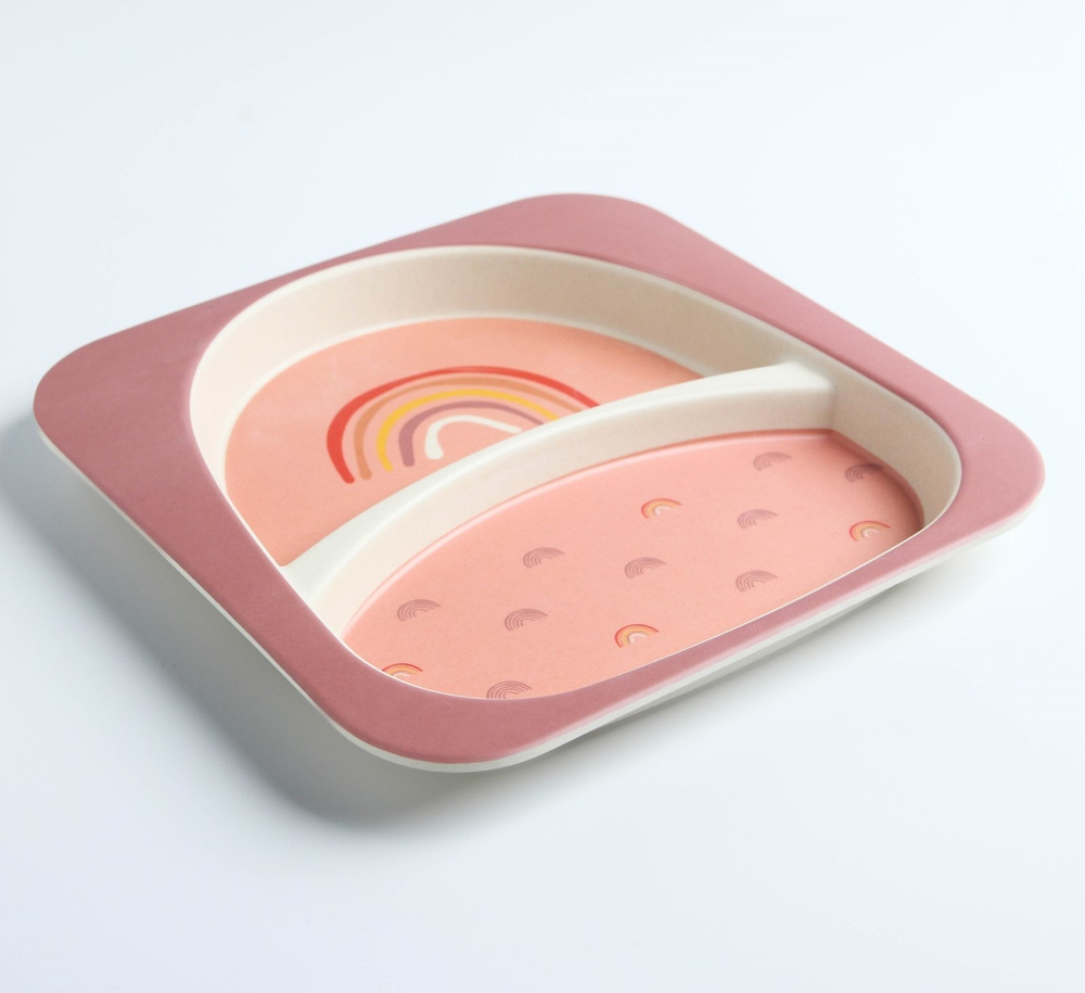 4298764 Тарелка 2-х секционная из бамбука, цвет МИКС