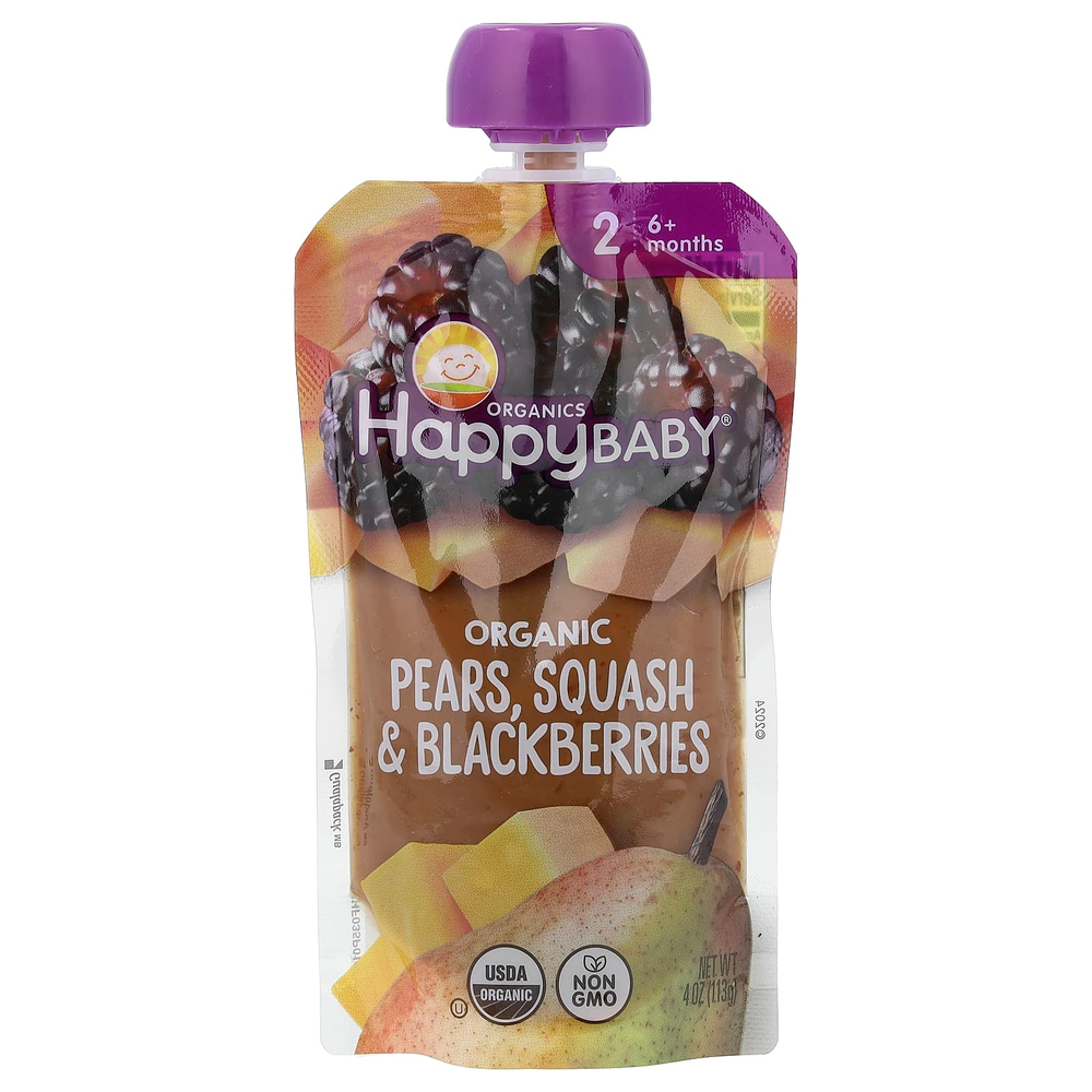 Happy Family Organics, Happy Baby®, органическое детское питание, для детей от 6 месяцев, груши, тыква и ежевика, 113 г (4 унции)