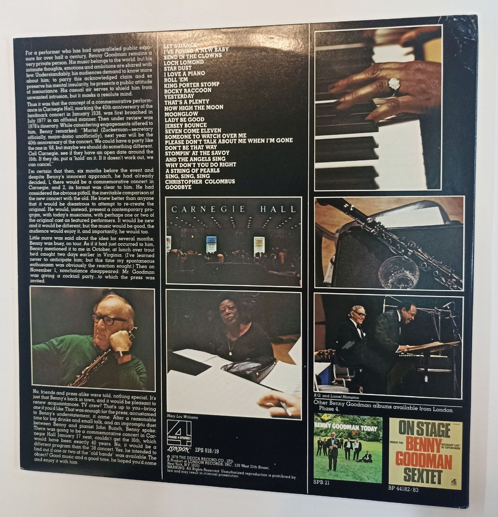 Винтажная виниловая пластинка LP Benny Goodman Live At Carnegie Hall 40th Anniversary Concert 2LP (USA 1978)