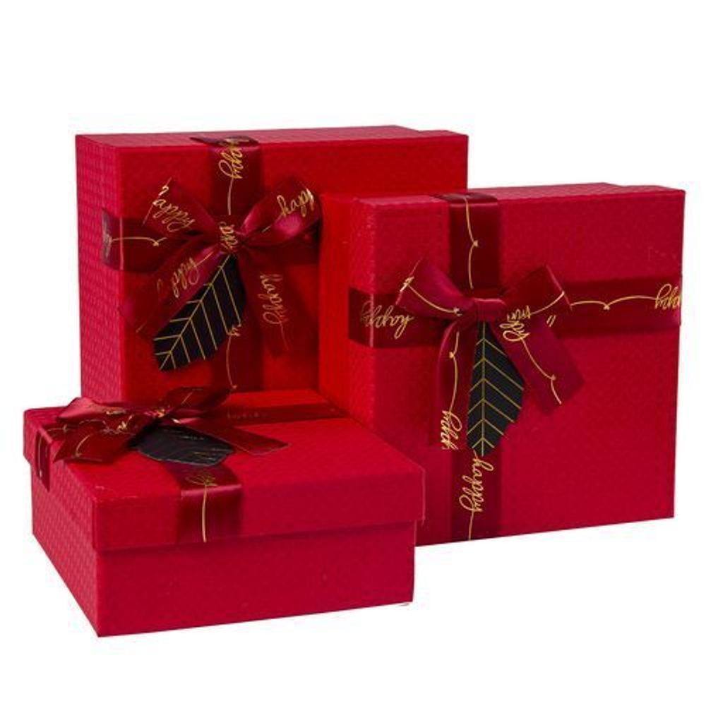 Коробка КВАДРАТ Happy с бантом КРАСНЫЙ