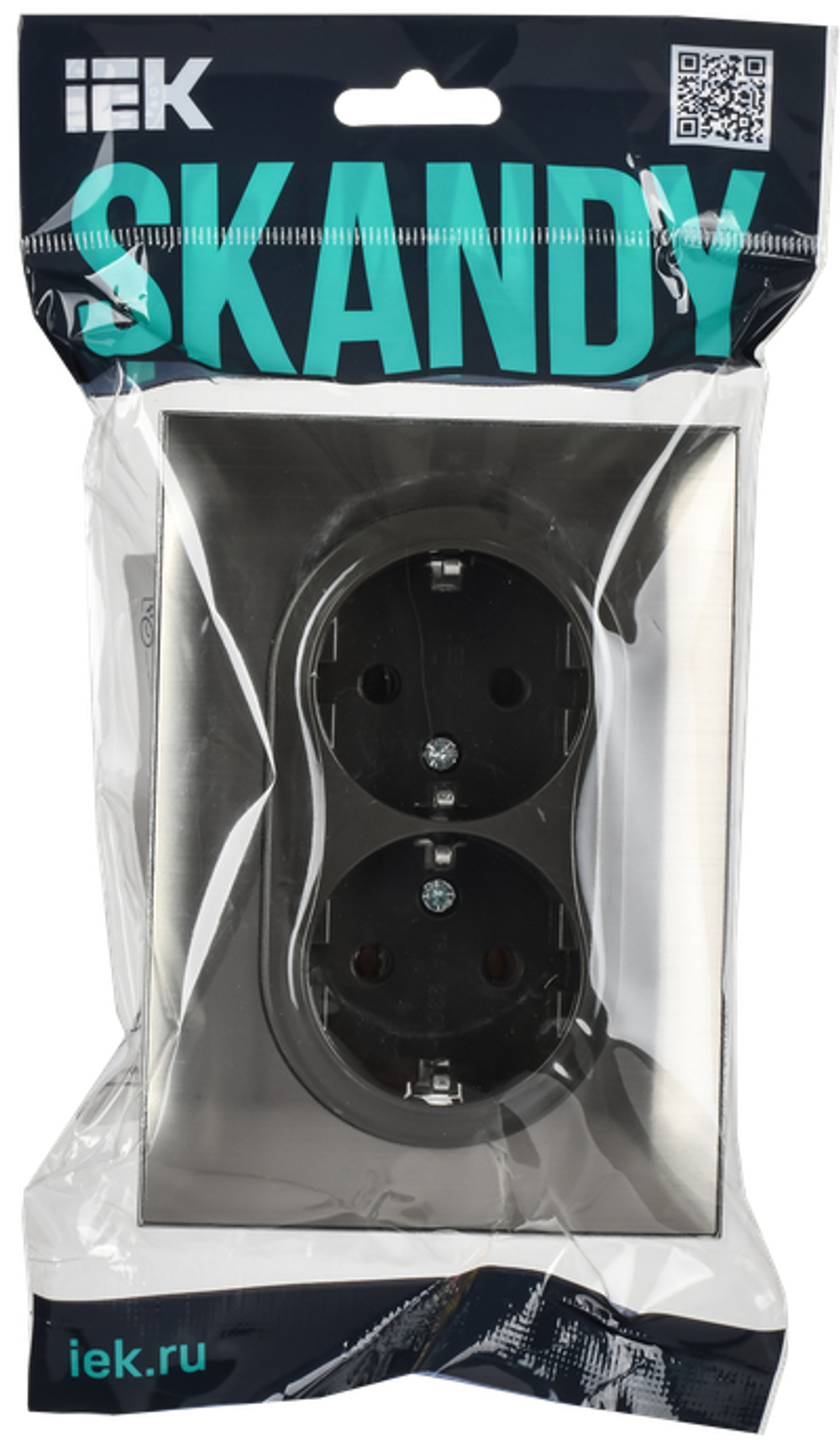 SKANDY Розетка 2-местная с заземлением без защитных шторок 16А в сборе SK-R08N металл никель IEK