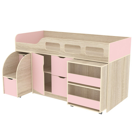 Кровать-чердак КарИВи Астра 8 Дуб Сонома Розовый