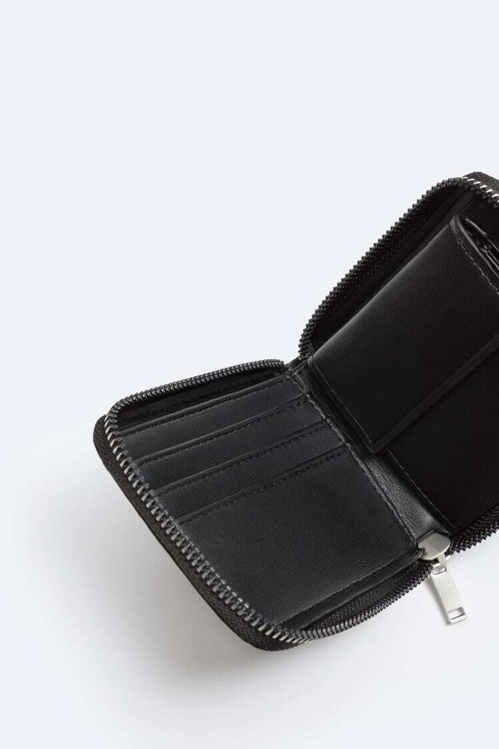 ZARA БУМАЖНИК С КОШЕЛЬКОМ ДЛЯ МОНЕТ И ЗАСТЕЖКОЙ-МОЛНИЕЙ, ЧЕРНЫЙ