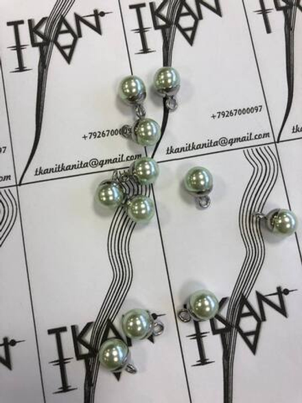 Пуговица-жемчужинка на металлической ножке (пластик/металл, Нежно-фисташковый, 10)