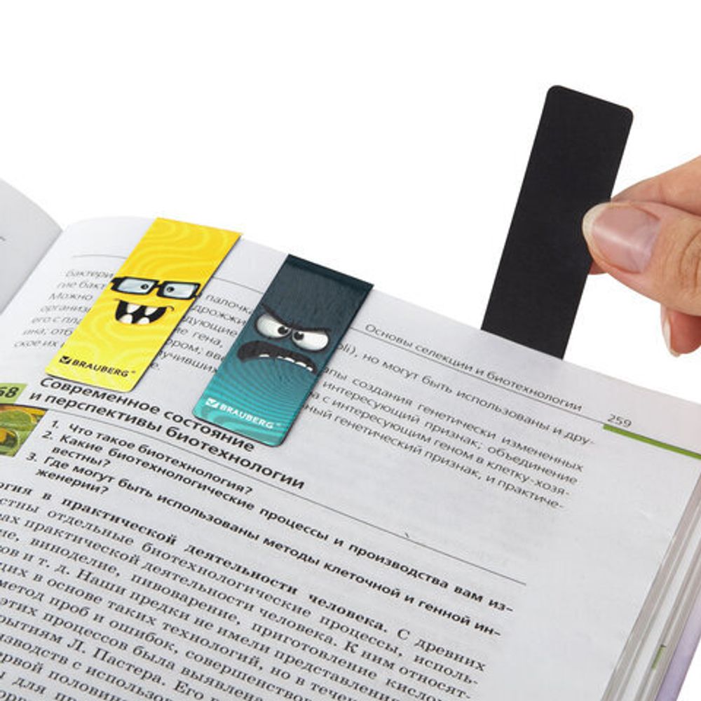 Закладки для книг МАГНИТНЫЕ, "МОНСТРИКИ", набор 6 штук, 60x20 мм, BRAUBERG, 116995