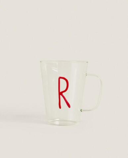 ZARA HOME КРУЖКА ИЗ БОРОСИЛИКАТНОГО СТЕКЛА С БУКВОЙ R, КРАСНЫЙ