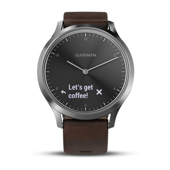 Умные часы Garmin Vívomove HR Premium серебряные с темно-коричневым большим кожаным ремешком 010-01850-24
