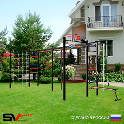 Уличная шведская стенка Sv Sport рукоход х 2 с комплектом турник прямой 2шт У52866.2К (Турник/Брусья/Стойка/Скамья/Гнездо 115см/Щит баскет/Канат/кольца/лестница/Сетка)