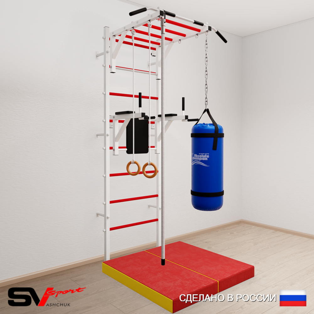Шведская стенка Sv Sport усиленная 6445 (Турник рукоход/Брусья/Канат/Кольца/Цепь/Мешок 15кг/Мат 1м)