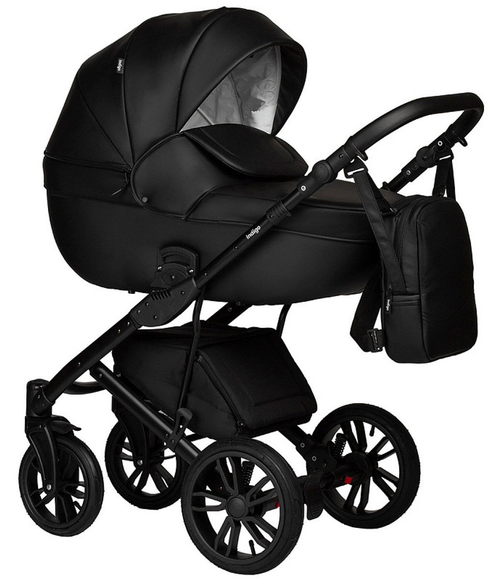 Детская коляска Indigo Mio Eco 3 в 1 с автокреслом Avionaut Cosmo 01 черная кожа