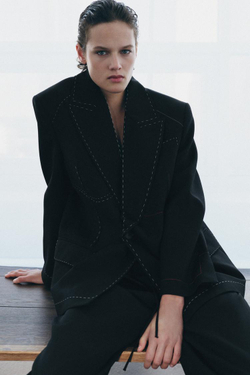 ZARA БЛЕЙЗЕР С КОНТРАСТНОЙ ОТСТРОЧКОЙ — LIMITED EDITION, ZW COLLECTION, ЧЕРНЫЙ