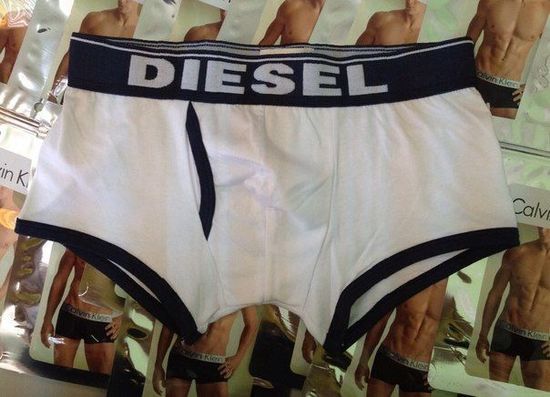 Мужские трусы боксеры белые с темно -синей резинкой Diesel White violet Waistband Boxer