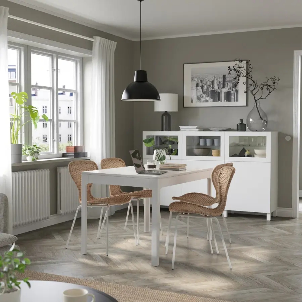 Стол и 4 стула - IKEA EKEDALEN/ÄLVSTA/ALVSTA/ЭКЕДАЛЕН/ЭЛЬВСТА ИКЕА, 120х180х80 см, белый/ротанг