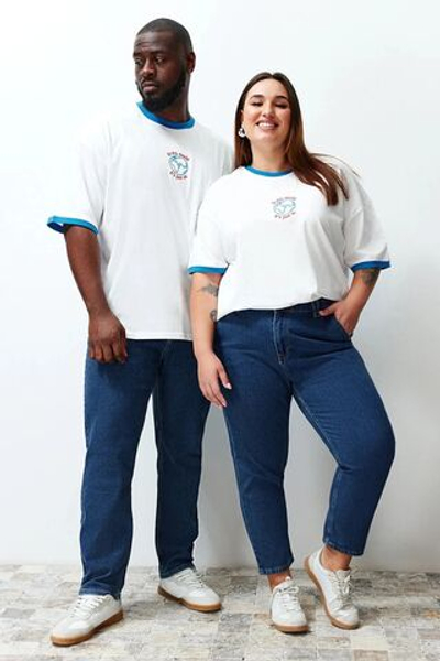 Экрю унисекс Оверсайз Повседневная 100% хлопчатобумажная пара трикотажная футболка TBBSS24BF00033