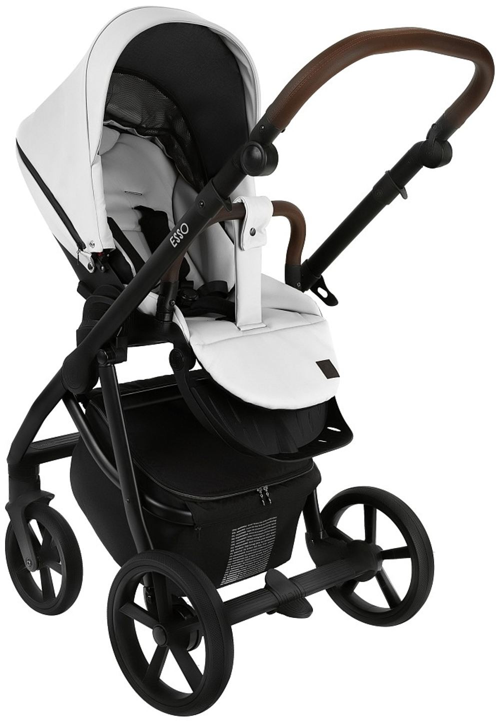 Детская коляска Roan Esso Кожа 3 в 1 с автокреслом Pituso Baesa Pro Black ESSK/215/1 White/Black/руч.Тем.коричневый