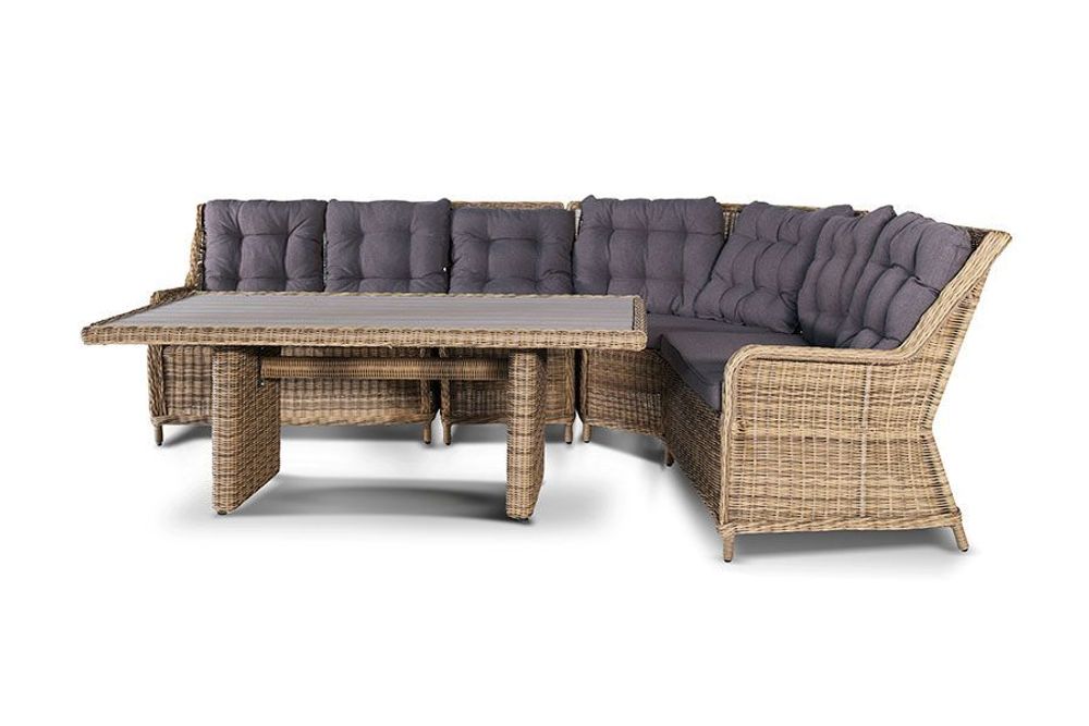 "Бергамо" обеденная группа угловая из искусственного ротанга, цвет соломенный