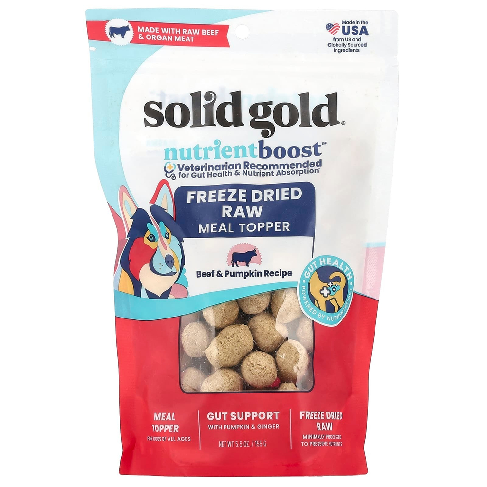 Solid Gold, Freeze Dried Raw Meal Topper, для собак, для всех возрастов, по рецепту из говядины и тыквы, 155 г (5,5 унции)