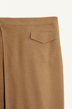 ZARA ПЛИССИРОВАННАЯ ЮБКА МИДИ ИЗ СМЕСОВОЙ ШЕРСТИ, КОНЬЯЧНЫЙ