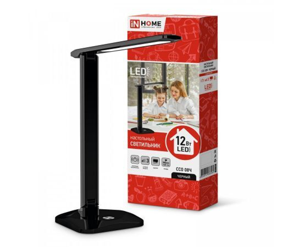 Светильник настольный светодиодный SIMPLE ССО-08Ч 12Вт 600Лм сенсор, адаптер ЧЕРНЫЙ