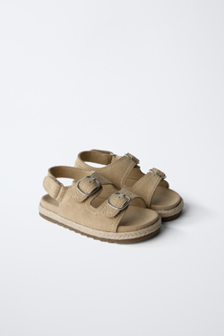 ZARA САНДАЛИИ ИЗ ДЖУТА И КОЖИ, ПЕСОЧНО-КОРИЧНЕВЫЙ