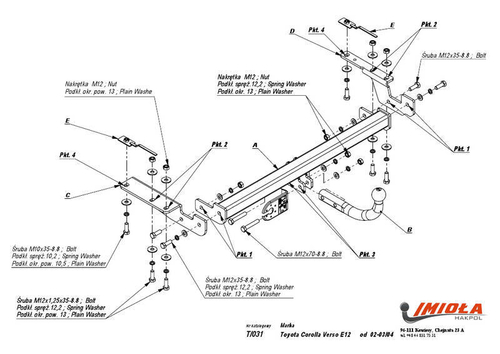 Фаркоп IMIOLA T.031 Toyota Corolla Verso 2002-2004(паспорт и сертификат в комплекте)(без электрики)