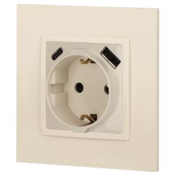 Розетка ЭРА Elegance 14-4108-02 2P+E 16A-250В со шторками с USB type-A+C 5В-3А слоновая кость